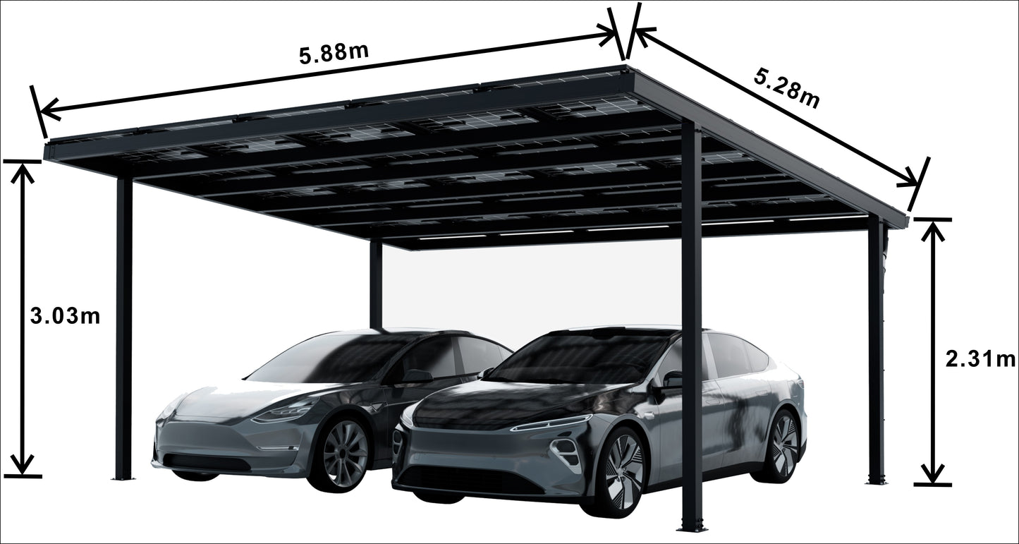 Fritstående dobbelt bil solcelle carport