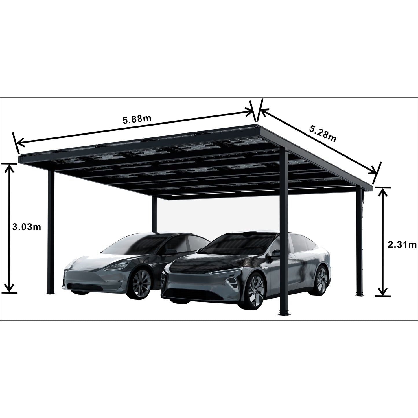 Måltegning af fritstående dobbelt solcellecarport