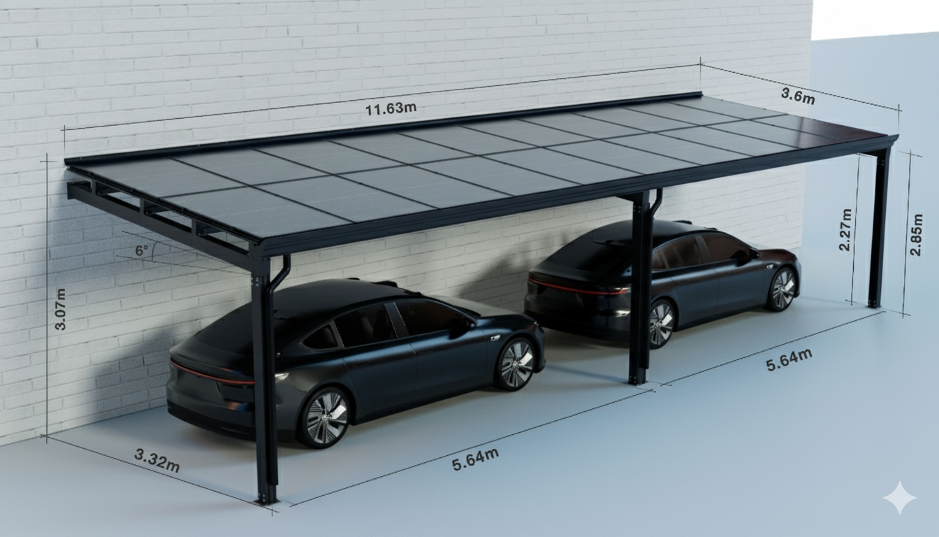 Påbygget dobbelt bil solcelle carport