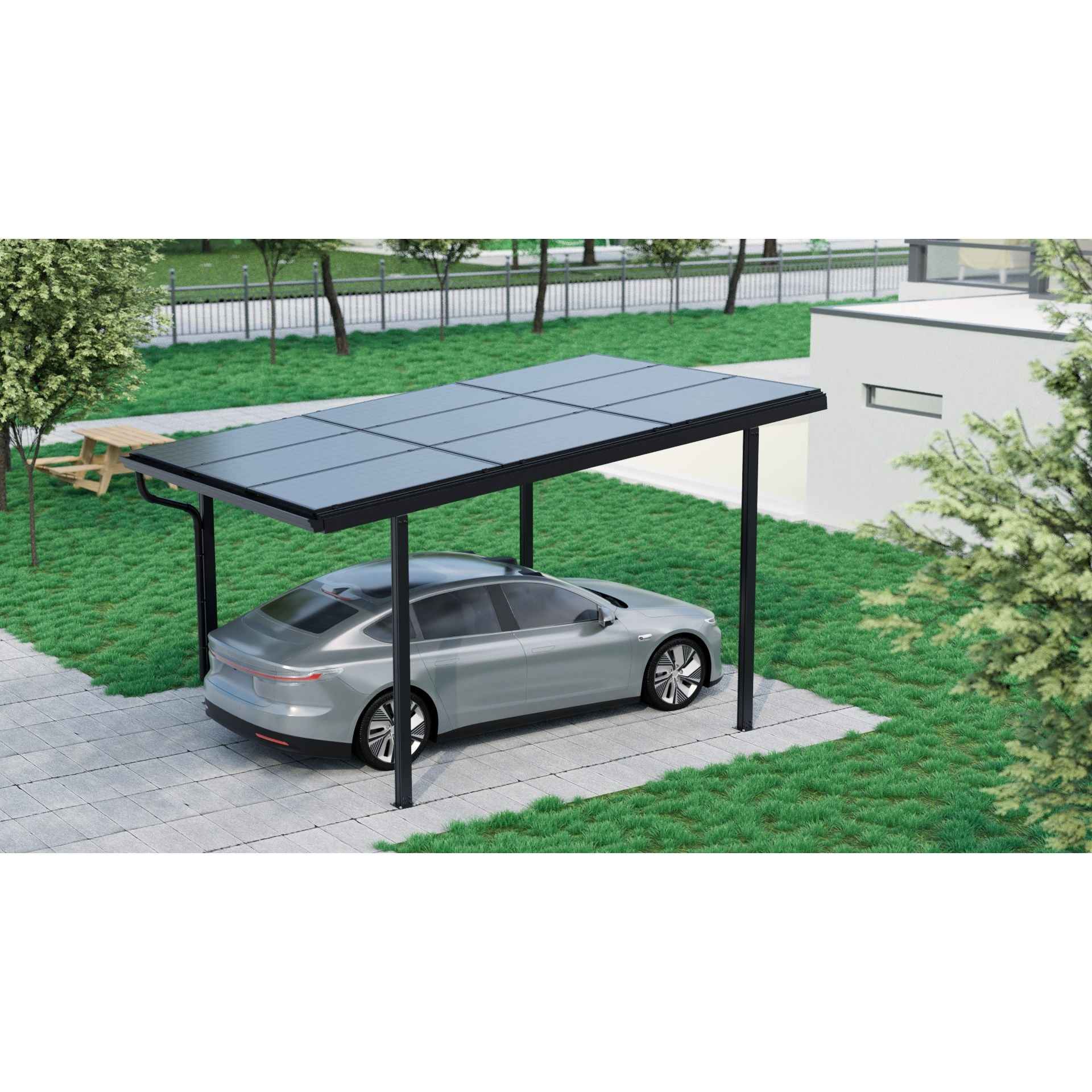 Fritstående enkelt solcellecarport til 1 bil